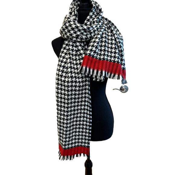 Chico's Accessories - Chicos NWT Scarf Houndstooth Black White Red Sparkle Rectangle Soft Warm Acrylic